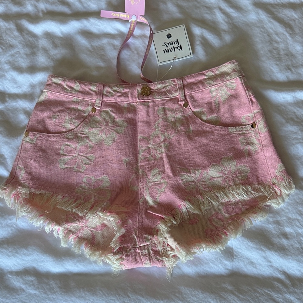Kulani Kinis Pink Floral Jean Shorts
